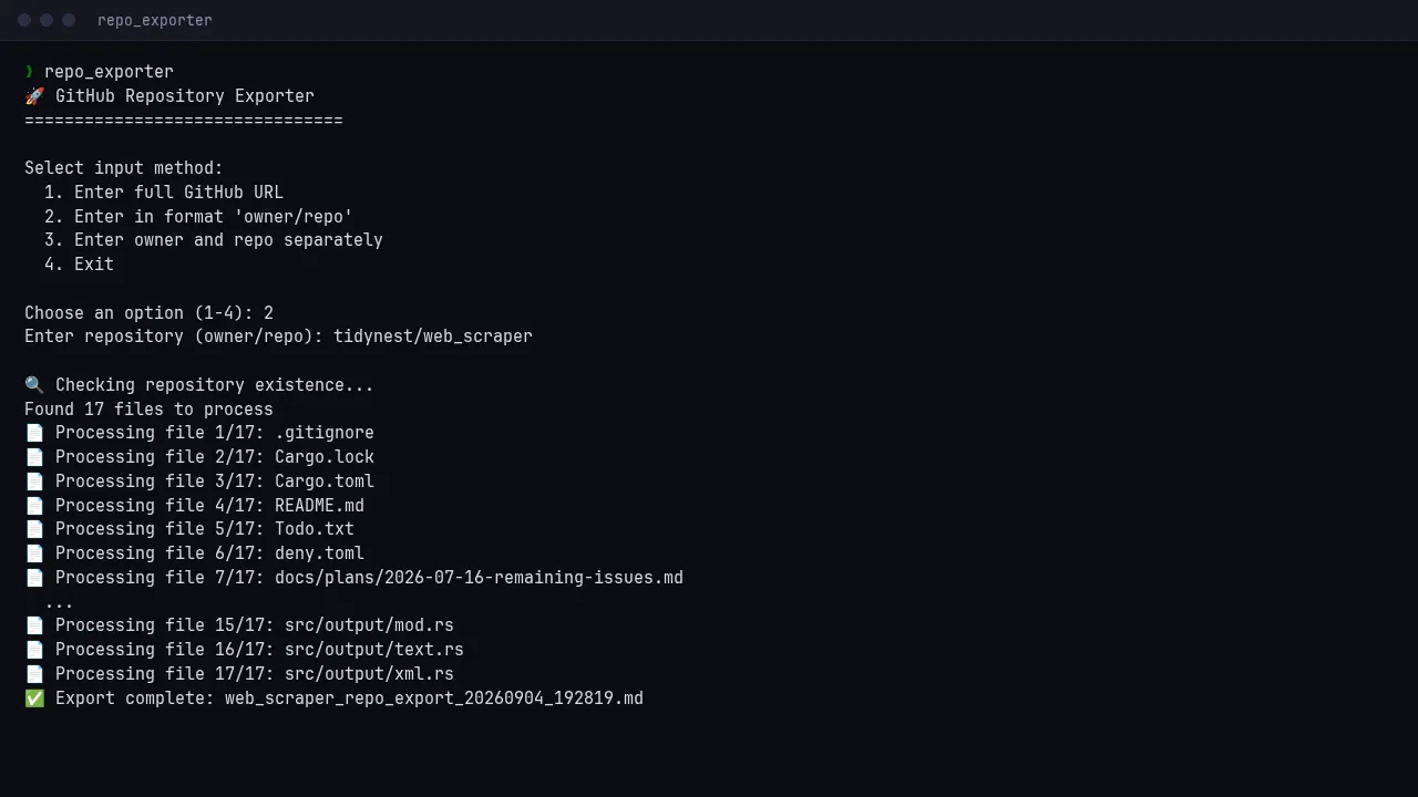 Repository Exporter screenshot
